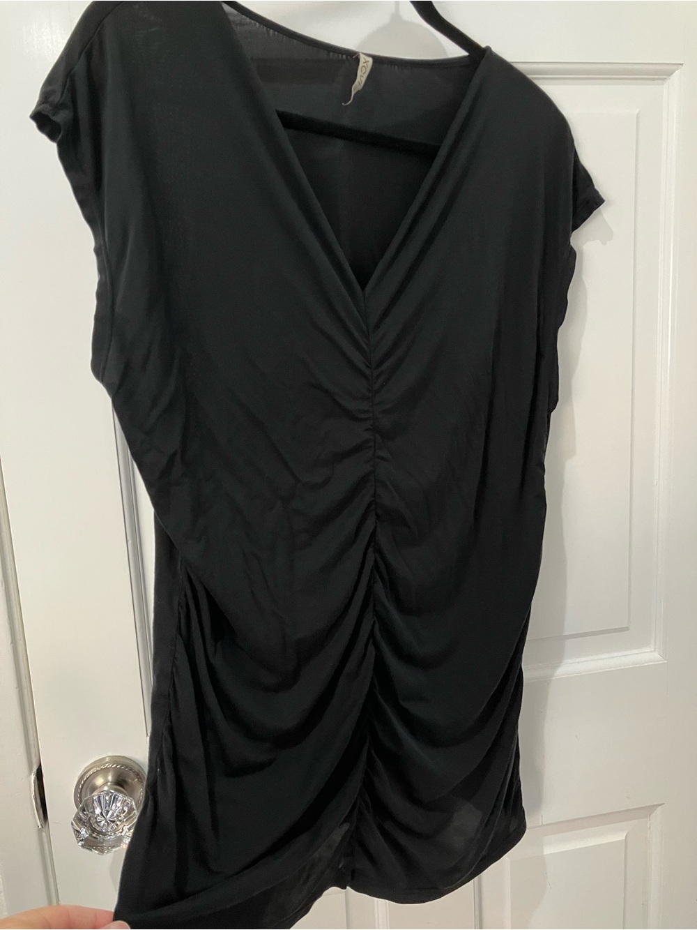 XCVI Black Ruched V-Neck Blouse